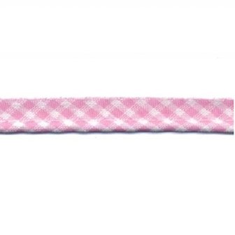 Roze/wit geruit paspelband