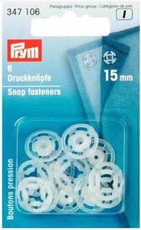 15 mm plastic wit opnaaibare drukknoop