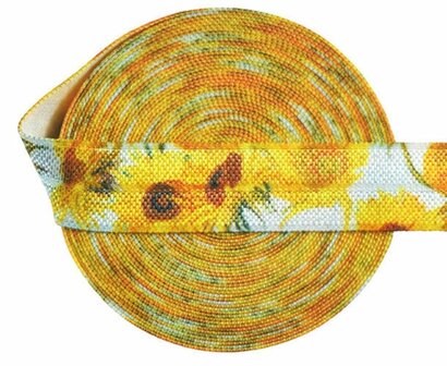 Zonnebloemen 15mm elastisch biaisband 