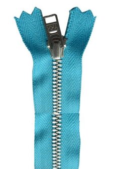 Turquoise/Zilver broekrits YKK