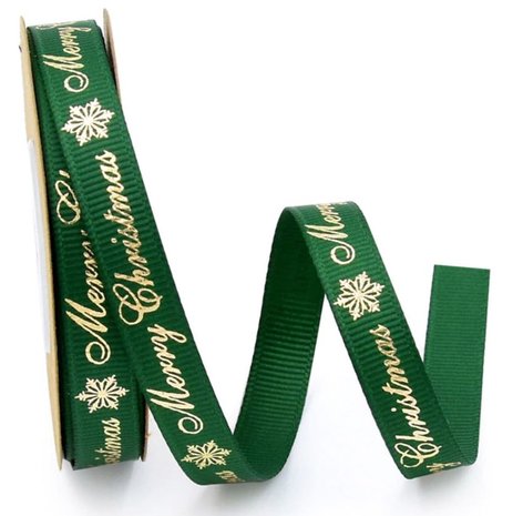 10mm Kerstlint groen gouden letters