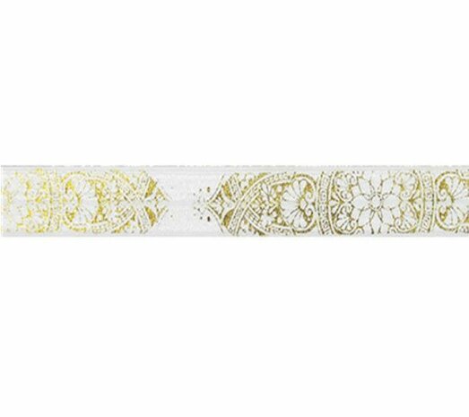 Wit goud 15mm elastisch biaisband bloemen