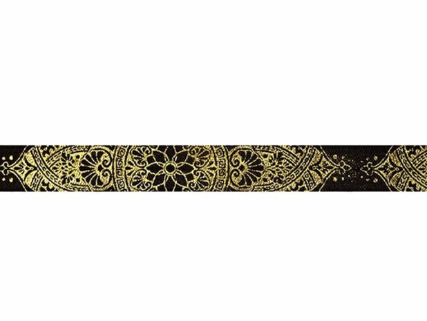 Zwart goud 15mm elastisch biaisband bloemen