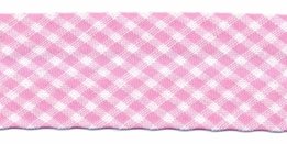 Roze/Wit geruit biaisband